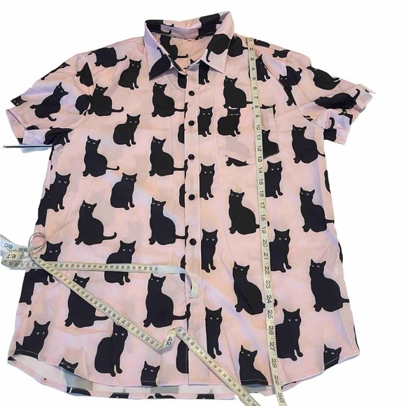 Shein Shirt Black Cats Pink Large New Button Down Mens - Picture 4 of 11